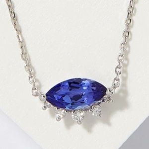 Solid 10K White Gold Marquise Tanzanite & Diamond Eye Necklace 18"